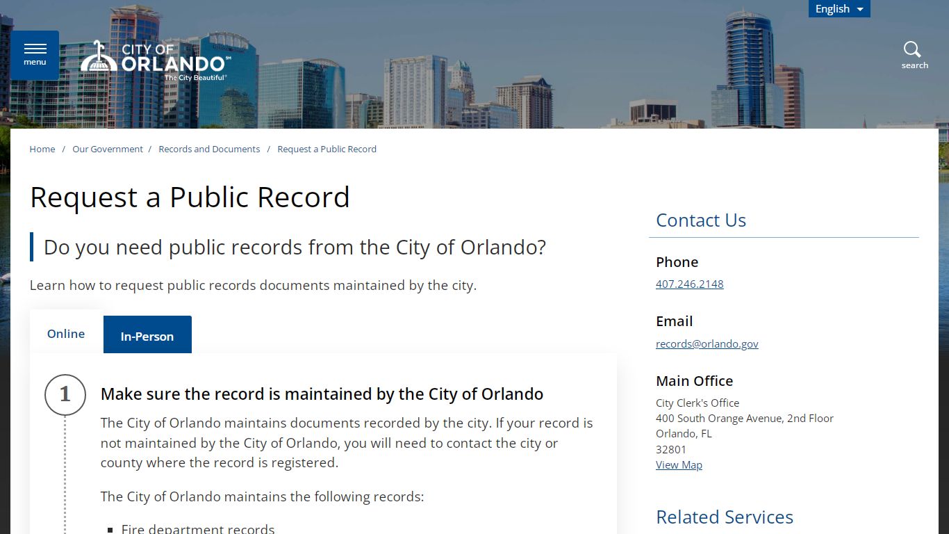 Request a Public Record - City of Orlando - Orlando, Florida